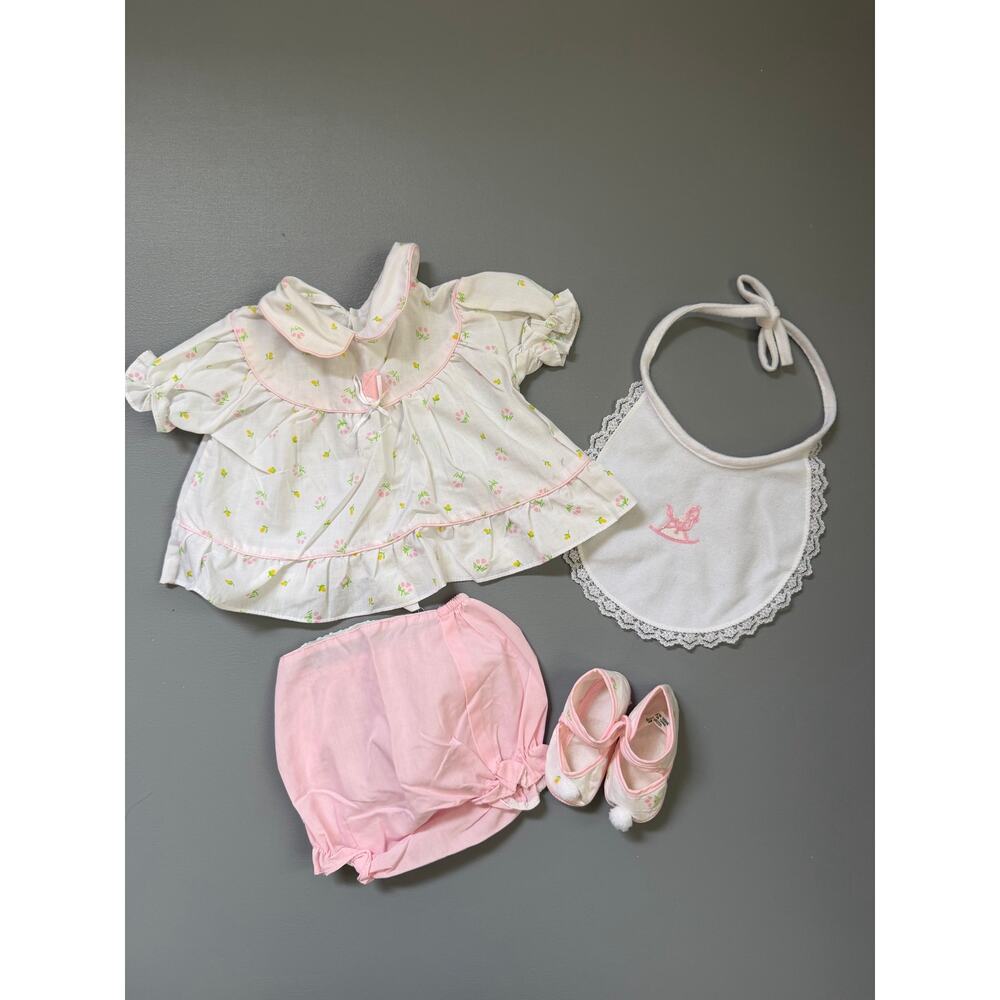 Vintage Mayfair Floral Collar Dress with Pink Bloomers, Shoes & Bib
